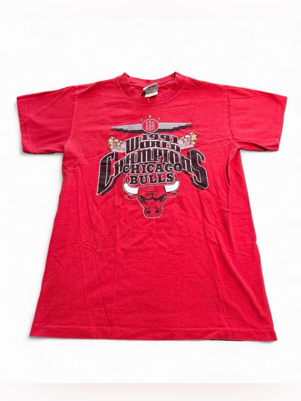 Rare Vintage nutmeg 1991 Chicago Bulls NBA World Champions red t-shirt
